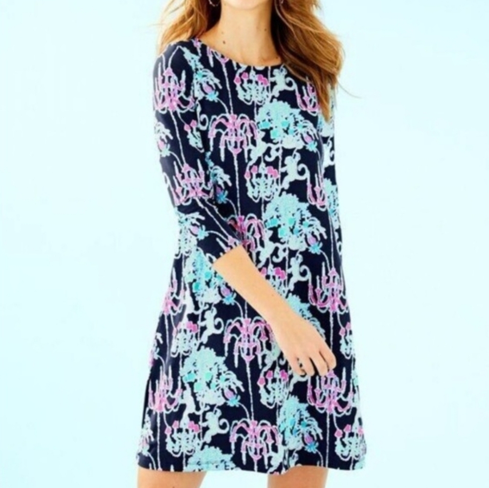 Lilly Pulitzer OPHELIA SWING DRESS Bright Navy Pop Up Monkey Trouble